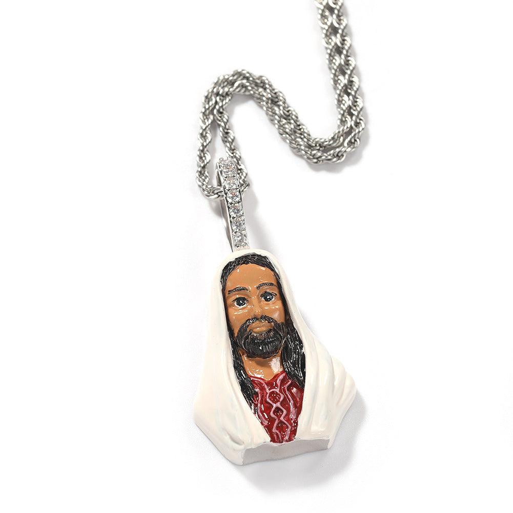 Enamel men's Jesus head pendant