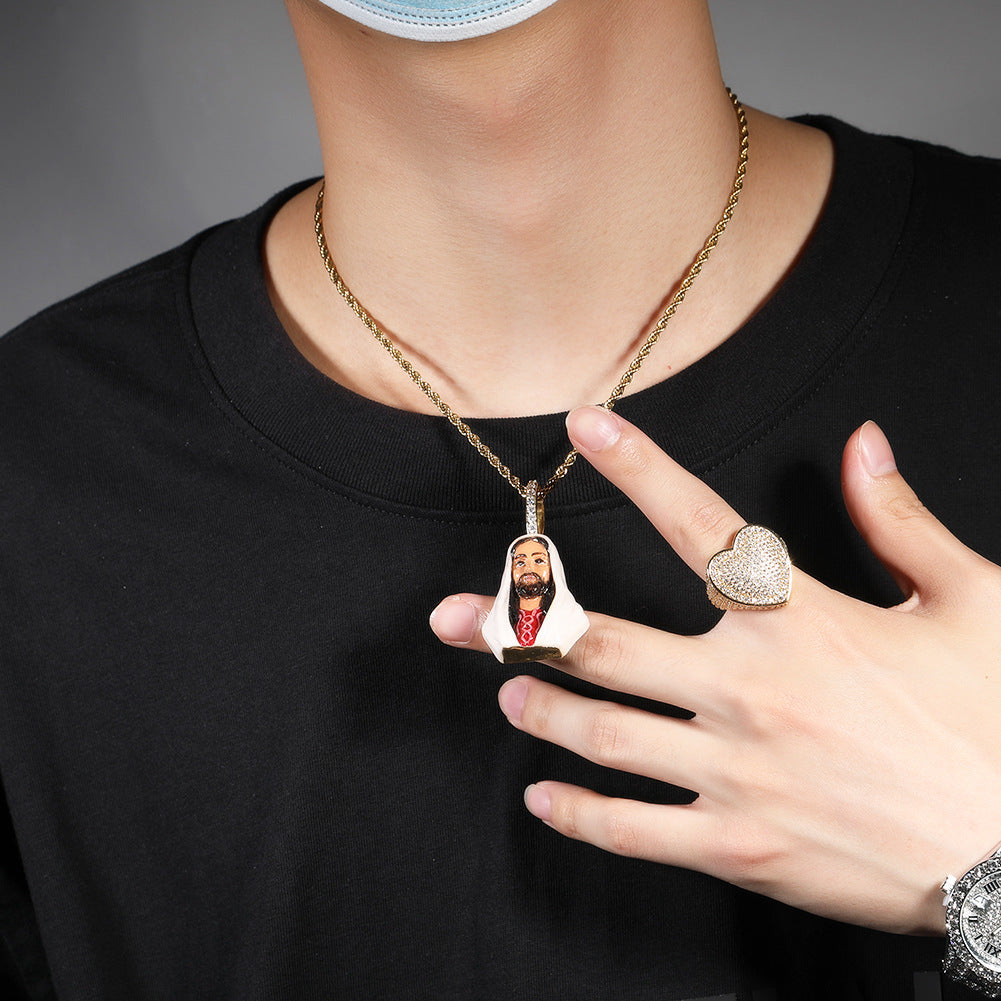 Enamel men's Jesus head pendant